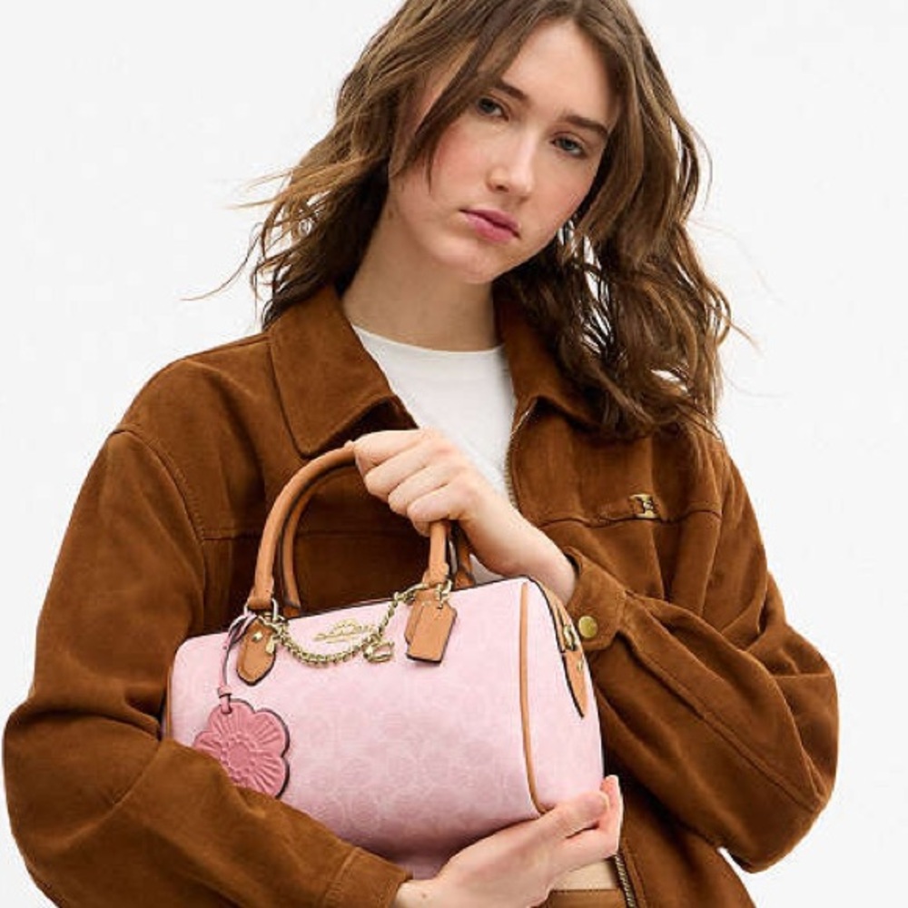 Sold ❌Coach Powder Pink Rowan Medium Satchel Bag In Signature With Charms NWT - Picture 8 of 10